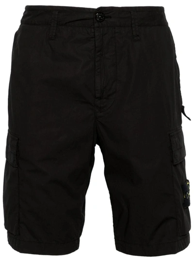 Shop Stone Island Regular Fit Cargo Shorts In Light Stretch Cotton Canvas In Black