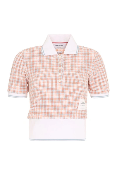 Shop Thom Browne Cotton Tweed Polo Shirt In White