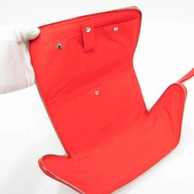 Shop Bottega Veneta Organizer Red Leather Clutch Bag ()