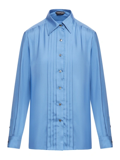 Shop Tom Ford Fluid Viscose Silk Twill Shirt In Blue