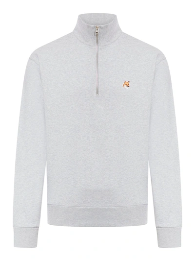 Shop Maison Kitsuné Fox Head Patch Comfort Half Zip Sweatshirt In Grey