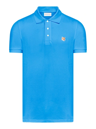 Shop Maison Kitsuné Fox Head Piqué Polo Shirt In Blue