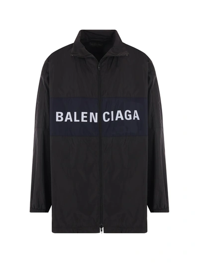 Shop Balenciaga Technical Micro Faille Jacket With Logo Print In Black