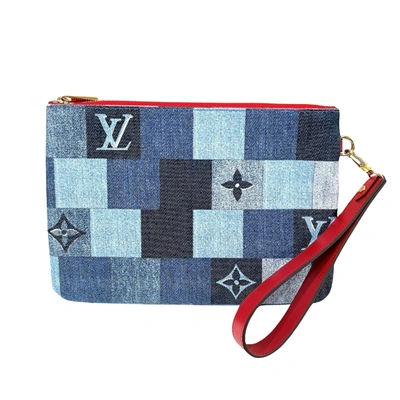 Pre-owned Louis Vuitton Pochette Neverfull Blue Denim - Jeans Clutch Bag ()
