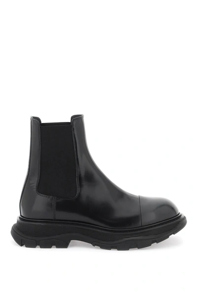 Shop Alexander Mcqueen Chelsea Tread Brushed Leather Ankle