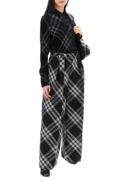 Shop Burberry Double Pleated Checkered Palazzo Pants