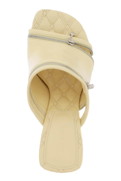 Shop Burberry Glossy Leather Peep Mules