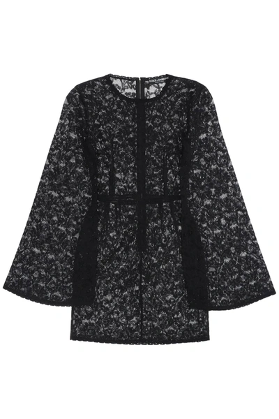 Shop Dolce & Gabbana Mini Dress In Floral Openwork Knit