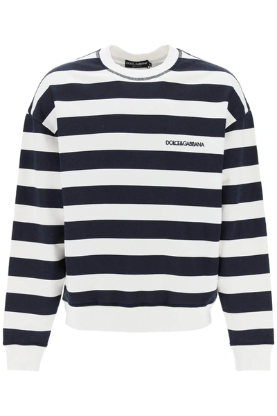 Shop Dolce & Gabbana Striped Sweatshirt With Embroidered Logo