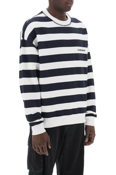 Shop Dolce & Gabbana Striped Sweatshirt With Embroidered Logo