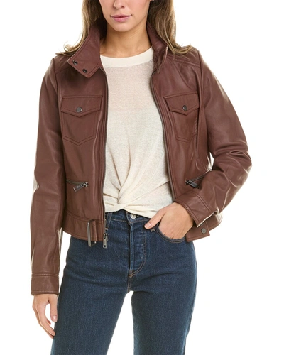 Shop Andrew Marc Vicki Smooth Leather Jacket In Brown