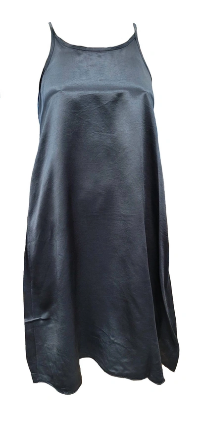 Pj Harlow Ruby Satin Knee Length Gown With Spaghetti Straps & Gathered Back Ruby In Navy In Blue