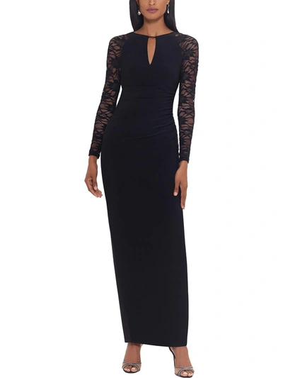Shop B & A By Betsy And Adam Womens Lace Sleeve Long Evening Dress In Black