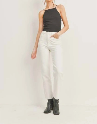 Shop Jbd Camila High Rise Cutoff Straight Leg Jean In Cream In White