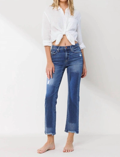 Shop Sneak Peek Mid Rise Slim Straight Jeans With Patch Work In Medium Dark Wash In Blue