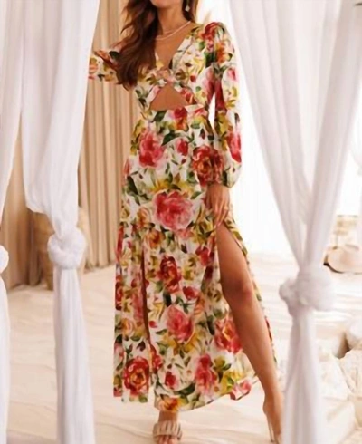 Shop Endless Blu. Field Of Dreams Floral Print Tiered Maxi Dress In Ivory/peony In Multi
