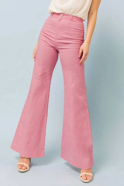 Shop Flying Tomato The Lindsay Solid Cotton Flare Pants In Dusty Pink
