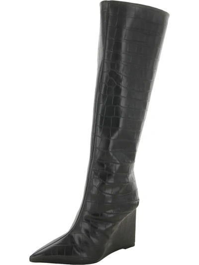 Shop Schutz Asya Up Womens Leather Wedge Knee-high Boots In Black