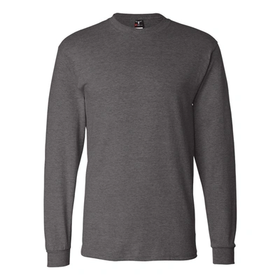 Shop Hanes Beefy-t Long Sleeve T-shirt In Grey