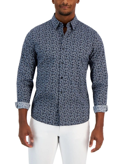 Shop Michael Kors Mens Slim Fit Printed Button-down Shirt In Blue