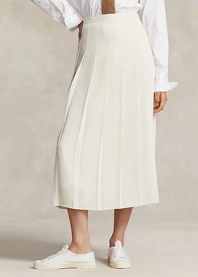 Shop Ralph Lauren Polo Pleated A Line Midi Skirt In Andover Cream In Beige