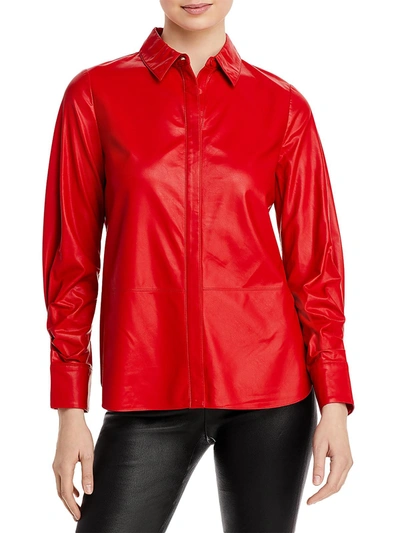 Shop Kobi Halperin Aspen Womens Faux Leather Collar Button-down Top In Red