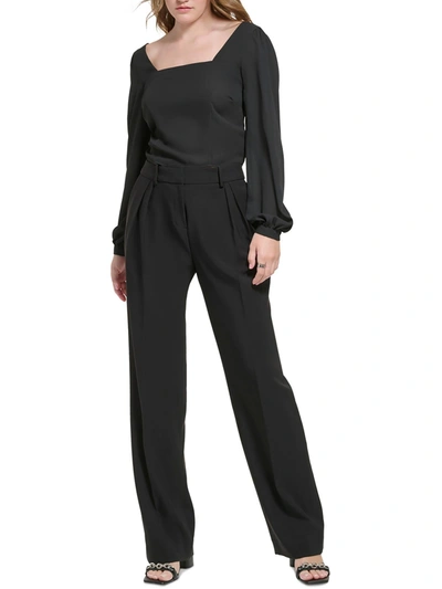 Shop Calvin Klein Womens Square Neck Blouson Sleeves Blouse In Black