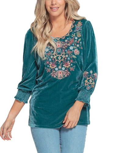 Shop Paparazzi Stretch Velvet Blouse In Blue