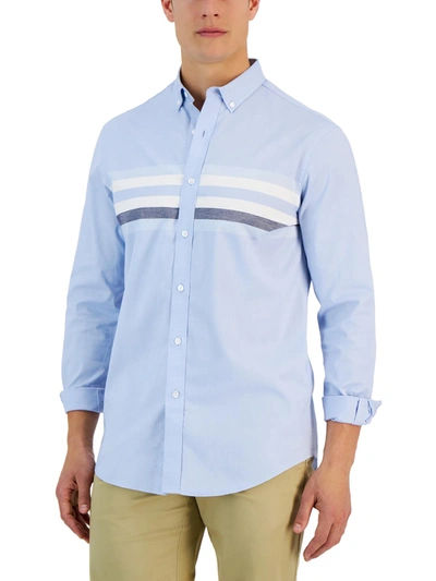 Shop Club Room Mens Cotton Blend Striped Button-down Shirt In Multi