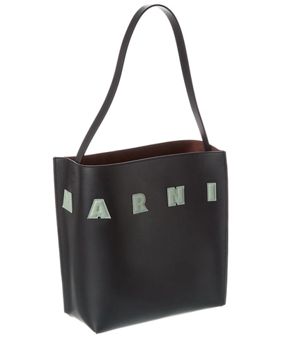 Shop Marni Marini Museo Leather Hobo Bag In Black