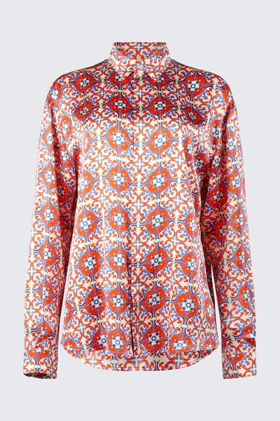 Shop Rta Sierra Oversized Button Up Shirt In Red Azulejos In Multi