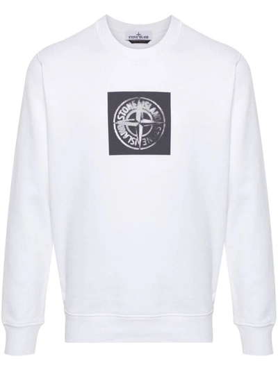 Shop Stone Island Crewneck Sweatshirt 'institutional One' Print In White