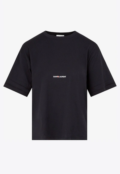 Shop Saint Laurent Central Logo Cotton T-shirt In Black