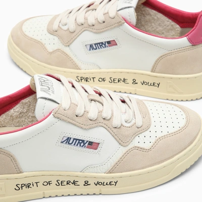 Shop Autry Medalist Trainer In White/pink Leather And Suede