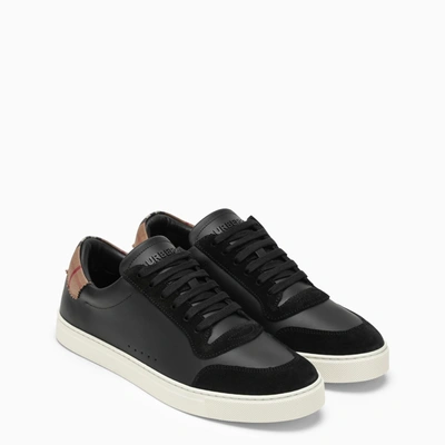 Shop Burberry Black Leather Trainer With Check Pattern