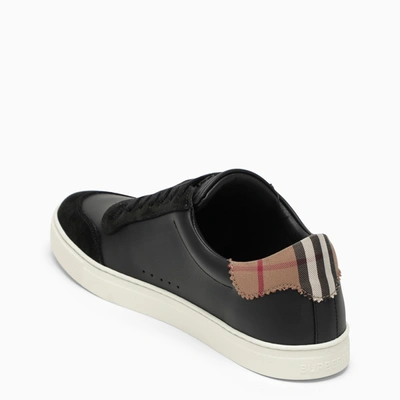 Shop Burberry Black Leather Trainer With Check Pattern