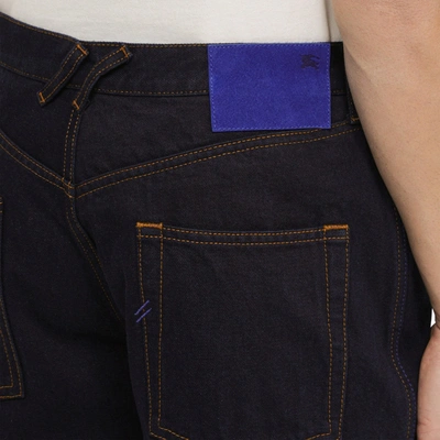 Shop Burberry Blue Indigo Denim Jeans With Contrasting Hem