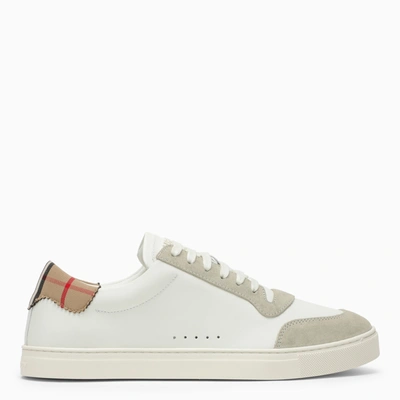 Shop Burberry White Leather Trainer With Check Pattern