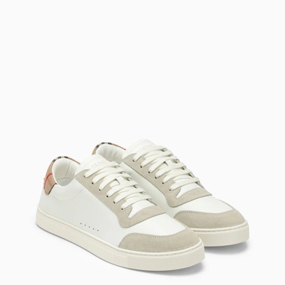 Shop Burberry White Leather Trainer With Check Pattern
