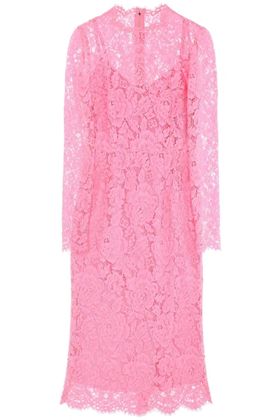 Shop Dolce & Gabbana Midi Dress In Floral Cordonnet Lace