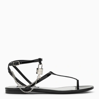 Shop Dolce & Gabbana Dolce&gabbana Black Patent Leather Thong Sandal With Chain
