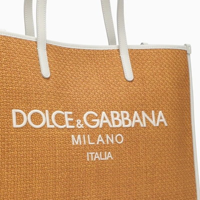 Shop Dolce & Gabbana Dolce&gabbana Large Honey Coloured Shopping Bag With Logo