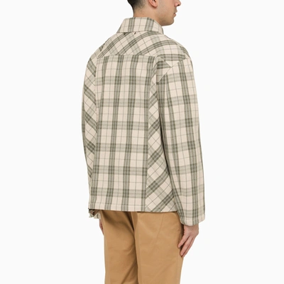 Shop Golden Goose Ecru/green Checked Shirt Jacket In Cotton