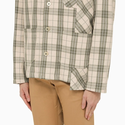 Shop Golden Goose Ecru/green Checked Shirt Jacket In Cotton