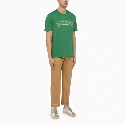 Shop Golden Goose Green Cotton T Shirt With Logo Print