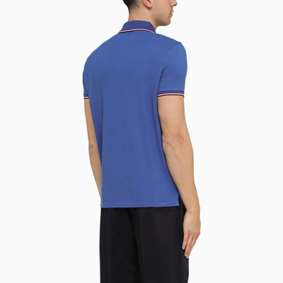 Shop Moncler Blue Cotton Polo Shirt With Logo