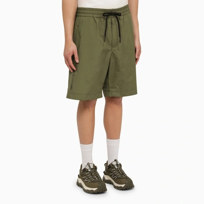 Shop Moncler Grenoble Military Green Bermuda Shorts With Logo Patch
