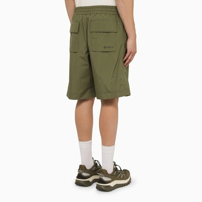 Shop Moncler Grenoble Military Green Bermuda Shorts With Logo Patch