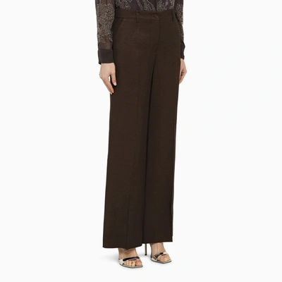 Shop P.a.r.o.s.h . Dark Brown Linen Blend Trousers