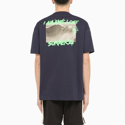 Shop Palm Angels Blue Navy Cotton T Shirt With Print